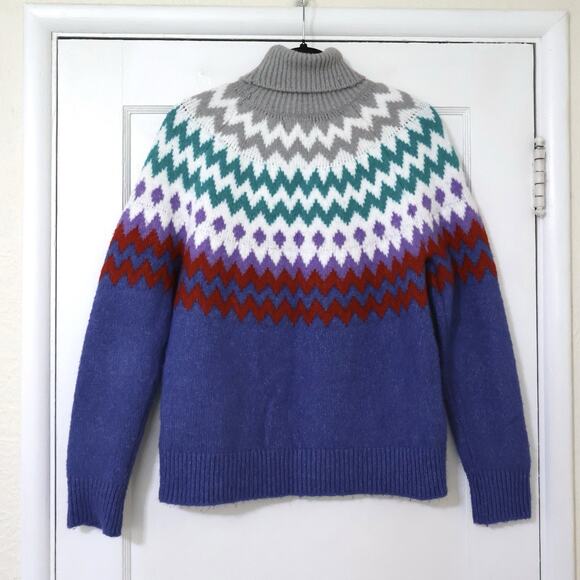 Urban Outfitters Fair Isle Colorful Turtleneck Sweater S/M Retro Winter Comfy - Picture 2 of 8